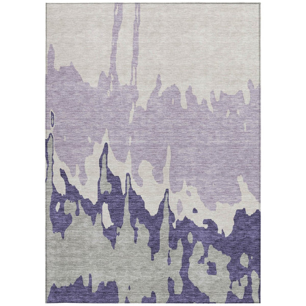 HomeRoots 5' Stylish Purple and Ivory Abstract Area Rug - Machine Washable, Durable for Indoor & Outdoor Use 8' X 10' 613653