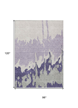 HomeRoots 5' Stylish Purple and Ivory Abstract Area Rug - Machine Washable, Durable for Indoor & Outdoor Use 8' X 10' 613653