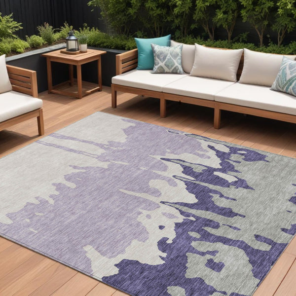 HomeRoots 5' Stylish Purple and Ivory Abstract Area Rug - Machine Washable, Durable for Indoor & Outdoor Use 8' X 10' 613653