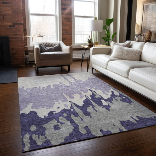 HomeRoots 5' Stylish Purple and Ivory Abstract Area Rug - Machine Washable, Durable for Indoor & Outdoor Use 8' X 10' 613653