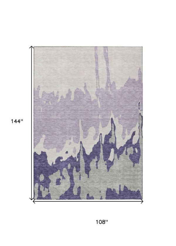 HomeRoots 5' Stylish Purple and Ivory Abstract Area Rug - Machine Washable, Durable for Indoor & Outdoor Use 9' X 12' 613654