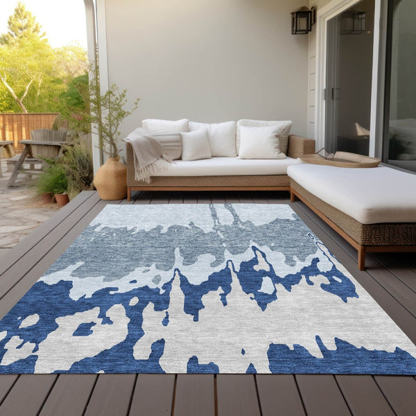HomeRoots 5' Sky Blue and Denim Abstract Area Rug - Durable, Stain-Resistant Design for Indoor & Outdoor Use 5' X 8' 613657