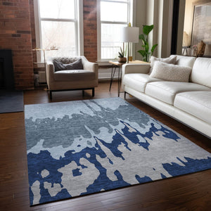 HomeRoots 5' Sky Blue and Denim Abstract Area Rug - Durable, Stain-Resistant Design for Indoor & Outdoor Use 5' X 8' 613657