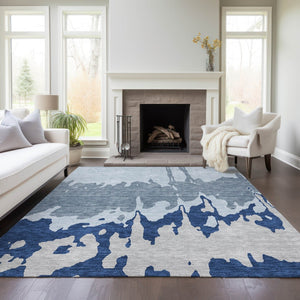 HomeRoots 5' Sky Blue and Denim Abstract Area Rug - Durable, Stain-Resistant Design for Indoor & Outdoor Use 5' X 8' 613657