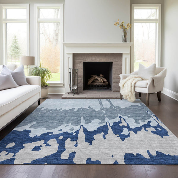 HomeRoots 5' Sky Blue and Denim Abstract Area Rug - Durable, Stain-Resistant Design for Indoor & Outdoor Use 5' X 8' 613657