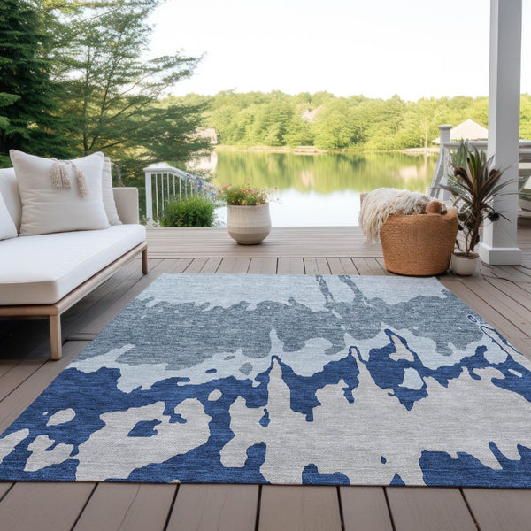 HomeRoots 5' Sky Blue and Denim Abstract Area Rug - Durable, Stain-Resistant Design for Indoor & Outdoor Use 5' X 8' 613657