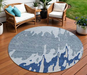 HomeRoots 5' Sky Blue and Denim Abstract Area Rug - Durable, Stain-Resistant Design for Indoor & Outdoor Use 8' Round 613658