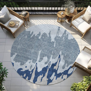HomeRoots 5' Sky Blue and Denim Abstract Area Rug - Durable, Stain-Resistant Design for Indoor & Outdoor Use 8' Round 613658