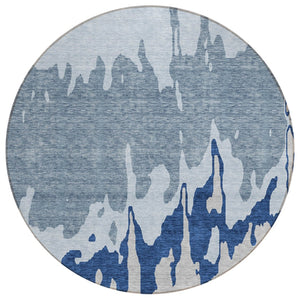 HomeRoots 5' Sky Blue and Denim Abstract Area Rug - Durable, Stain-Resistant Design for Indoor & Outdoor Use 8' Round 613658