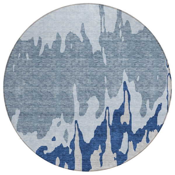 HomeRoots 5' Sky Blue and Denim Abstract Area Rug - Durable, Stain-Resistant Design for Indoor & Outdoor Use 8' Round 613658