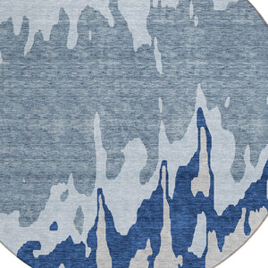 HomeRoots 5' Sky Blue and Denim Abstract Area Rug - Durable, Stain-Resistant Design for Indoor & Outdoor Use 8' Round 613658
