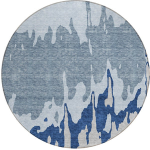 HomeRoots 5' Sky Blue and Denim Abstract Area Rug - Durable, Stain-Resistant Design for Indoor & Outdoor Use 8' Round 613658