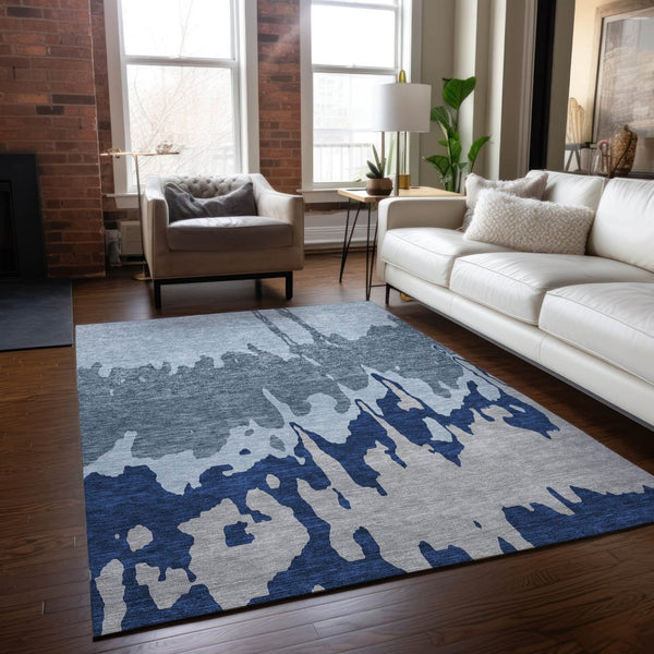 HomeRoots 5' Sky Blue and Denim Abstract Area Rug - Durable, Stain-Resistant Design for Indoor & Outdoor Use 8' X 10' 613659