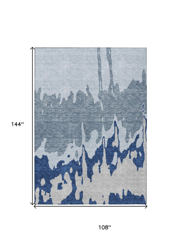 HomeRoots 5' Sky Blue and Denim Abstract Area Rug - Durable, Stain-Resistant Design for Indoor & Outdoor Use 9' X 12' 613660