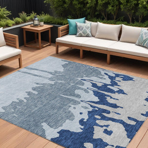 HomeRoots 5' Sky Blue and Denim Abstract Area Rug - Durable, Stain-Resistant Design for Indoor & Outdoor Use 9' X 12' 613660