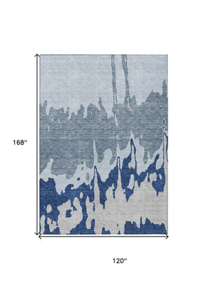 HomeRoots 5' Sky Blue and Denim Abstract Area Rug - Durable, Stain-Resistant Design for Indoor & Outdoor Use 10' X 14' 613661
