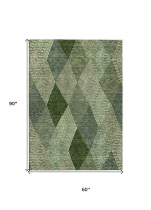 HomeRoots 5' Washable Argyle Area Rug in Mint Green & Sage – Durable, Stylish for Indoor & Outdoor Spaces 5' X 8' 613688