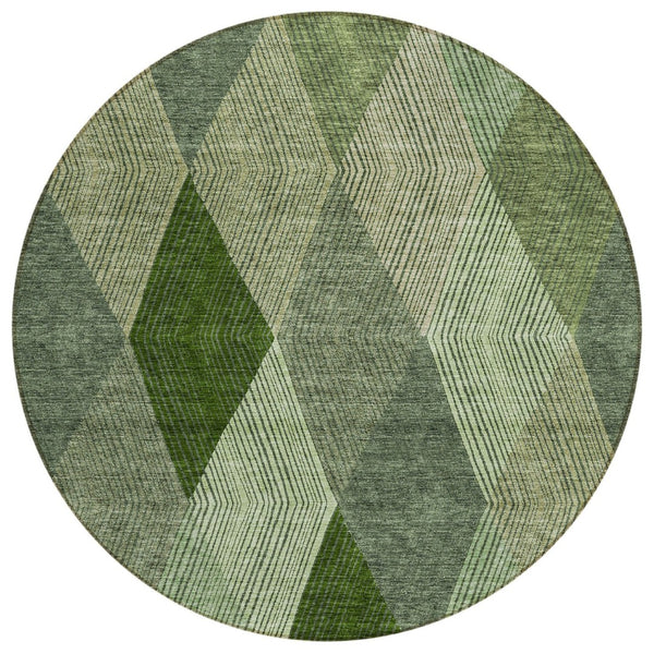 HomeRoots 5' Washable Argyle Area Rug in Mint Green & Sage – Durable, Stylish for Indoor & Outdoor Spaces 8' Round 613689