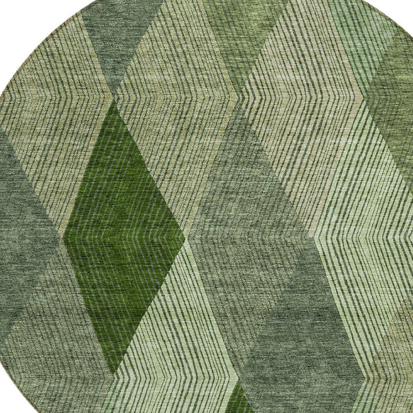 HomeRoots 5' Washable Argyle Area Rug in Mint Green & Sage – Durable, Stylish for Indoor & Outdoor Spaces 8' Round 613689