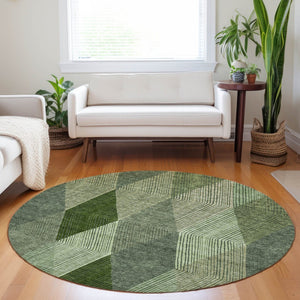 HomeRoots 5' Washable Argyle Area Rug in Mint Green & Sage – Durable, Stylish for Indoor & Outdoor Spaces 8' Round 613689
