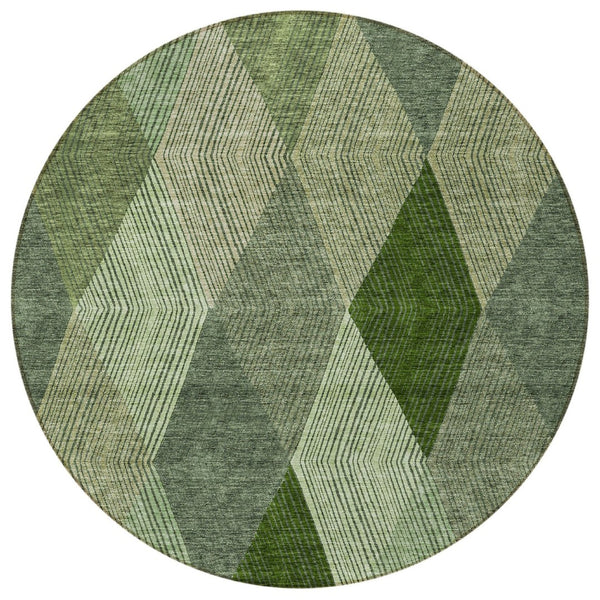 HomeRoots 5' Washable Argyle Area Rug in Mint Green & Sage – Durable, Stylish for Indoor & Outdoor Spaces 8' Round 613689