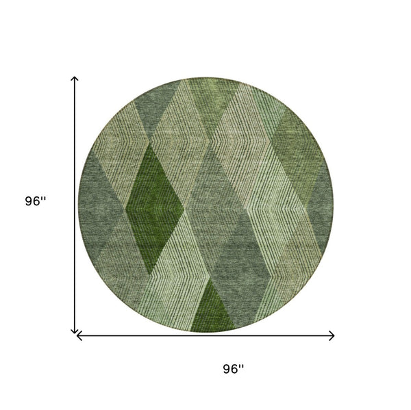 HomeRoots 5' Washable Argyle Area Rug in Mint Green & Sage – Durable, Stylish for Indoor & Outdoor Spaces 8' Round 613689