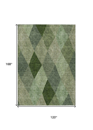 HomeRoots 5' Washable Argyle Area Rug in Mint Green & Sage – Durable, Stylish for Indoor & Outdoor Spaces 10' X 14' 613692