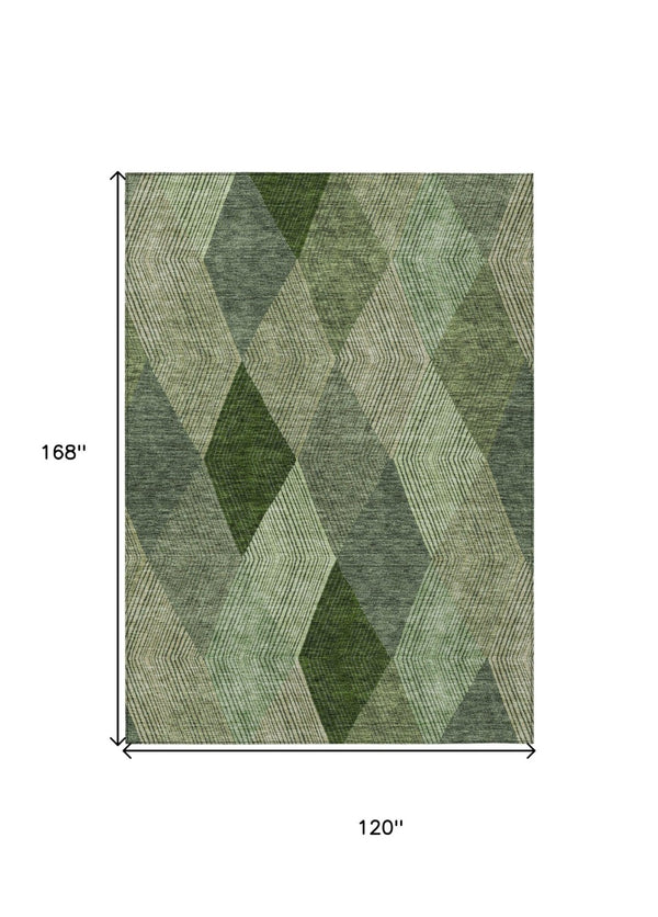 HomeRoots 5' Washable Argyle Area Rug in Mint Green & Sage – Durable, Stylish for Indoor & Outdoor Spaces 10' X 14' 613692