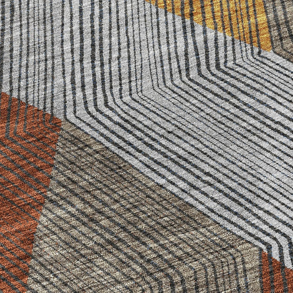 HomeRoots 5' Stylish Gray, Gold, and Blue Argyle Washable Area Rug for Indoor and Outdoor Spaces, Durable & Elegant 8' Round 613695