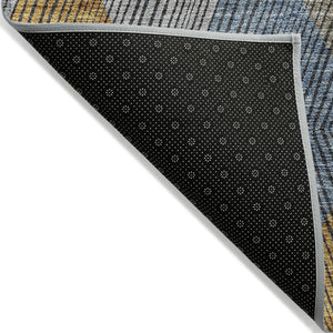 HomeRoots 5' Stylish Gray, Gold, and Blue Argyle Washable Area Rug for Indoor and Outdoor Spaces, Durable & Elegant 8' X 10' 613696