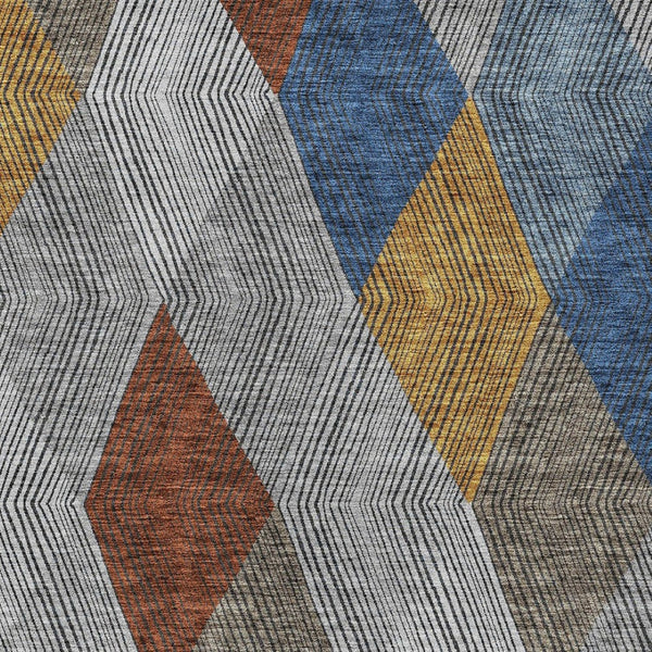 HomeRoots 5' Stylish Gray, Gold, and Blue Argyle Washable Area Rug for Indoor and Outdoor Spaces, Durable & Elegant 8' X 10' 613696