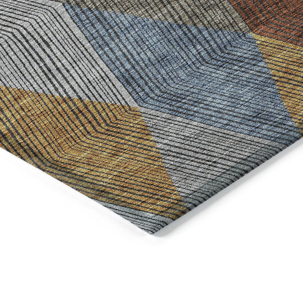 HomeRoots 5' Stylish Gray, Gold, and Blue Argyle Washable Area Rug for Indoor and Outdoor Spaces, Durable & Elegant 9' X 12' 613697