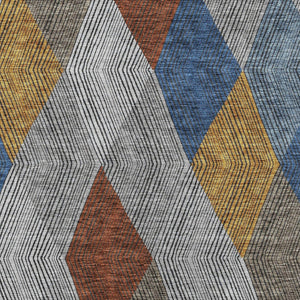 HomeRoots 5' Stylish Gray, Gold, and Blue Argyle Washable Area Rug for Indoor and Outdoor Spaces, Durable & Elegant 9' X 12' 613697