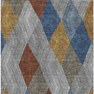 HomeRoots 5' Stylish Gray, Gold, and Blue Argyle Washable Area Rug for Indoor and Outdoor Spaces, Durable & Elegant 10' X 14' 613698