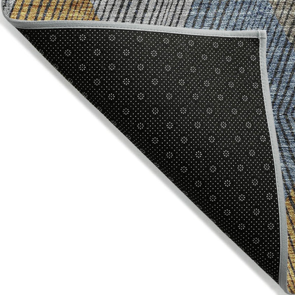 HomeRoots 5' Stylish Gray, Gold, and Blue Argyle Washable Area Rug for Indoor and Outdoor Spaces, Durable & Elegant 10' X 14' 613698
