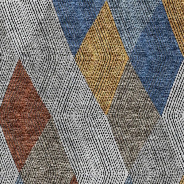 HomeRoots 5' Stylish Gray, Gold, and Blue Argyle Washable Area Rug for Indoor and Outdoor Spaces, Durable & Elegant 10' X 14' 613698