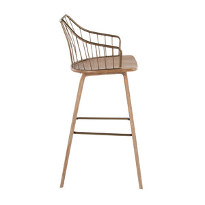English Elm Fixed-height Farmhouse Barstool Whitewashed Spindle Back Antique Copper Frame Indoor B202P471174