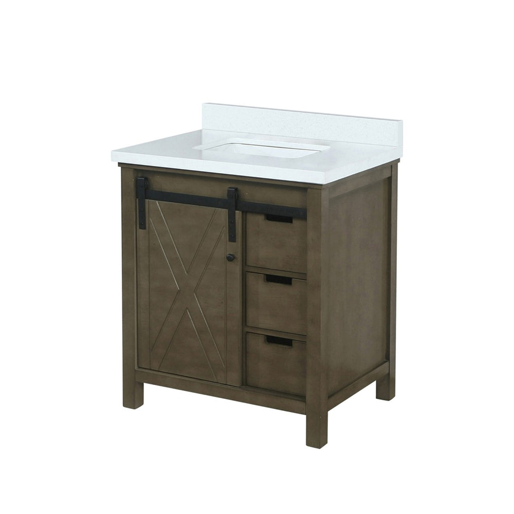 English Elm Rustic Brown Bath Vanity - 30" W X 22" D, Cultured Marble Countertop & Ample Storage Solutions B2731P260114-GIGA