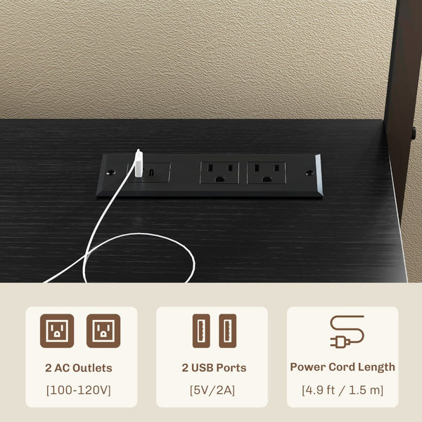 English Elm Convenient Matte Black Bakers Rack with Power Outlets Usb Ports and Open Shelving T3971P429706