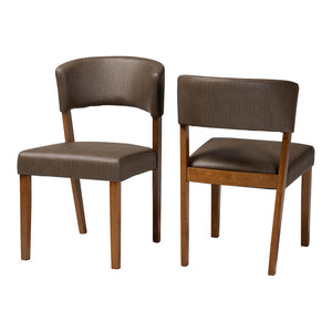 Baxton Studio Baxton Studio Montreal Mid-Century Dining Chairs Set of 2 in Grey Faux Leather with Walnut Legs RT281-CHR