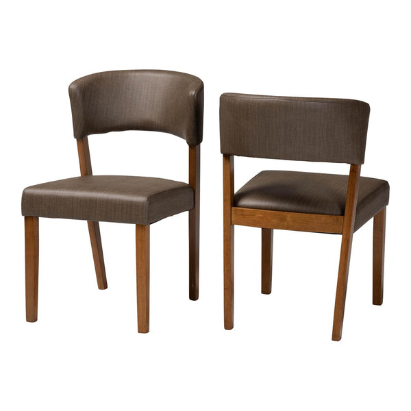 Baxton Studio Baxton Studio Montreal Mid-Century Dining Chairs Set of 2 in Grey Faux Leather with Walnut Legs RT281-CHR