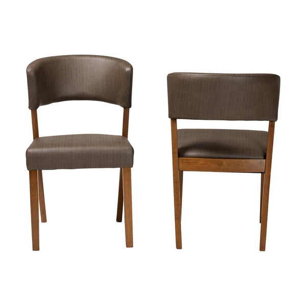 Baxton Studio Baxton Studio Montreal Mid-Century Dining Chairs Set of 2 in Grey Faux Leather with Walnut Legs RT281-CHR