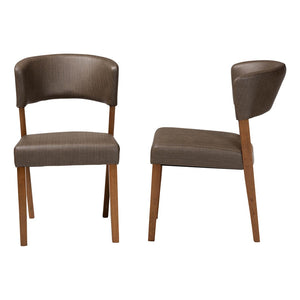 Baxton Studio Baxton Studio Montreal Mid-Century Dining Chairs Set of 2 in Grey Faux Leather with Walnut Legs RT281-CHR