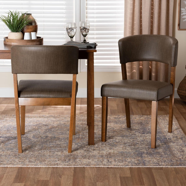 Baxton Studio Baxton Studio Montreal Mid-Century Dining Chairs Set of 2 in Grey Faux Leather with Walnut Legs RT281-CHR