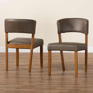 Baxton Studio Baxton Studio Montreal Mid-Century Dining Chairs Set of 2 in Grey Faux Leather with Walnut Legs RT281-CHR