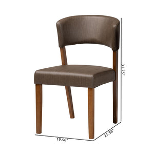 Baxton Studio Baxton Studio Montreal Mid-Century Dining Chairs Set of 2 in Grey Faux Leather with Walnut Legs RT281-CHR