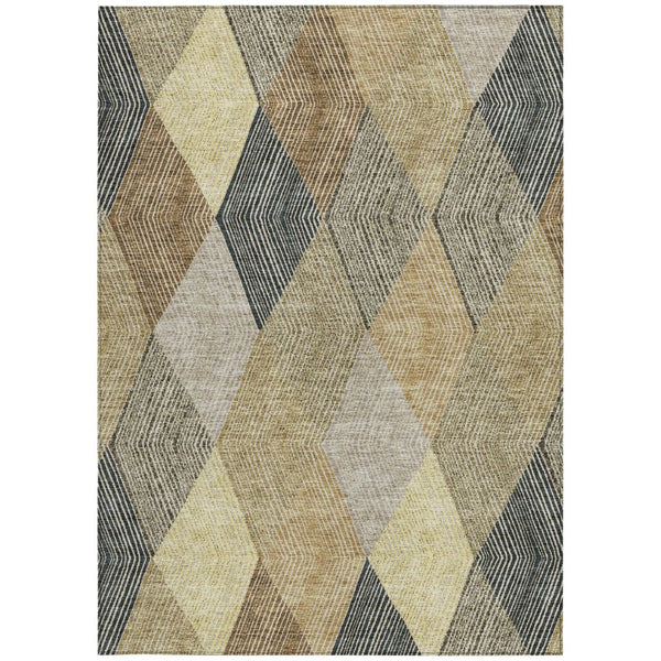 HomeRoots 5' Washable Indoor Outdoor Area Rug in Classic Brown Gold Taupe Argyle - Durable & Easy Care 5' X 8' 613706