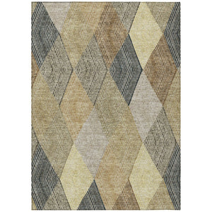 HomeRoots 5' Washable Indoor Outdoor Area Rug in Classic Brown Gold Taupe Argyle - Durable & Easy Care 5' X 8' 613706