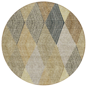 HomeRoots 5' Washable Indoor Outdoor Area Rug in Classic Brown Gold Taupe Argyle - Durable & Easy Care 8' Round 613707