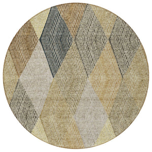HomeRoots 5' Washable Indoor Outdoor Area Rug in Classic Brown Gold Taupe Argyle - Durable & Easy Care 8' Round 613707